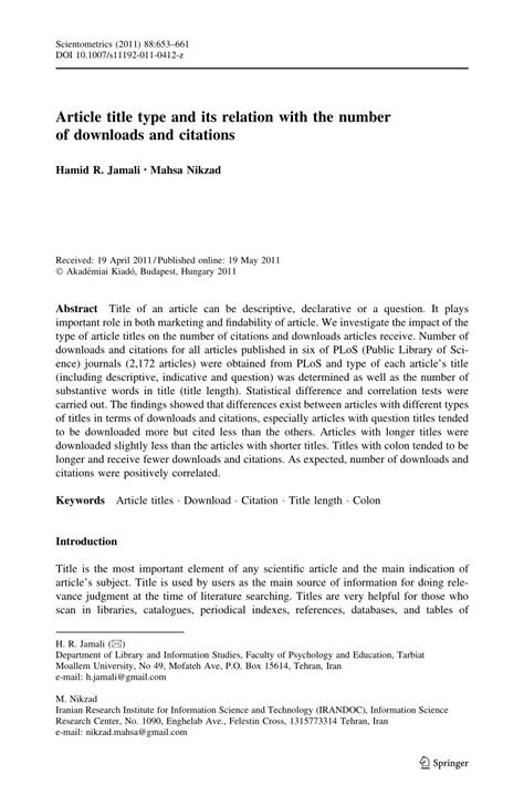 Article title type and its relation with the number of downloads and .